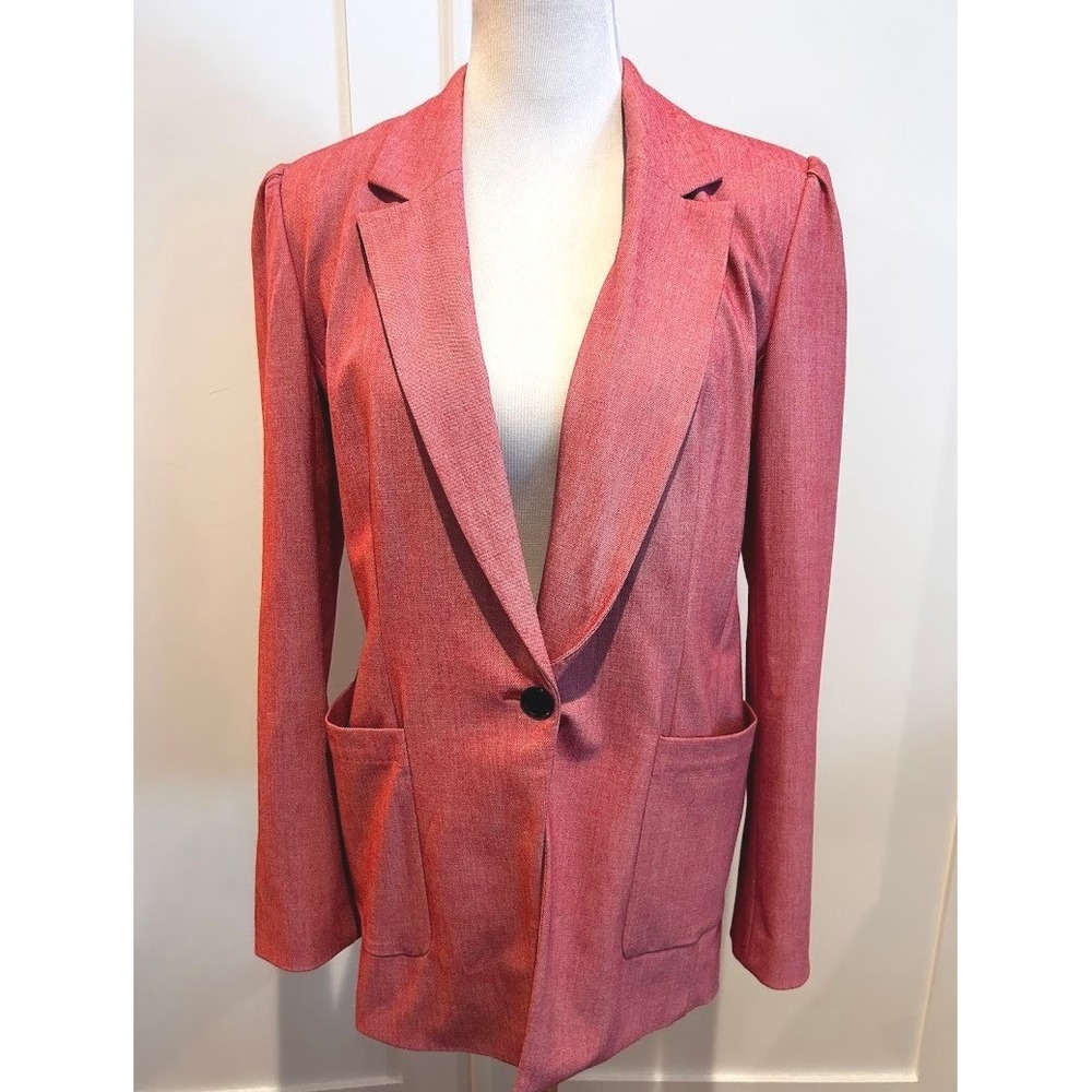 Halogen Womens Light Red Blazer Puff Shoulder Longline Jacket Pocket Size Large